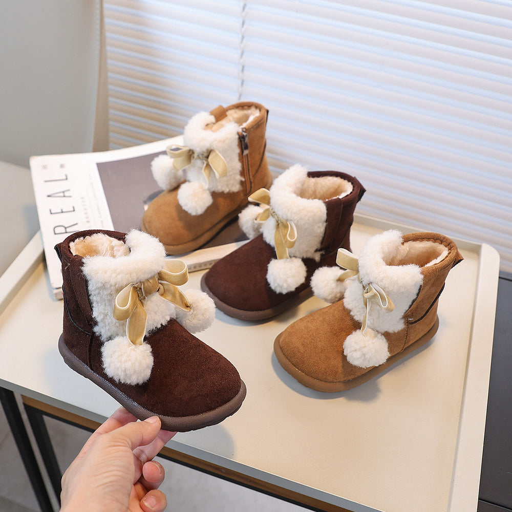 Kidsfleece-linedthickened snow boots girl autumn winterfashionkids shoes new arrivalheattech fur birkenstock cotton shoes