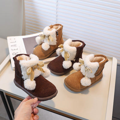 Kidsfleece-linedthickened snow boots girl autumn winterfashionkids shoes new arrivalheattech fur birkenstock cotton shoes