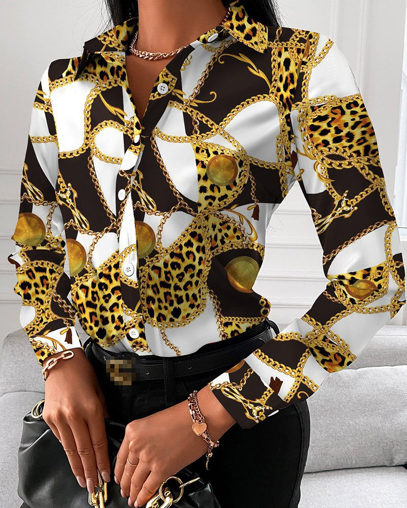Spot 2022 European and American  women's clothing  spring and autumn shirts independent station  long-sleeved printed shirt