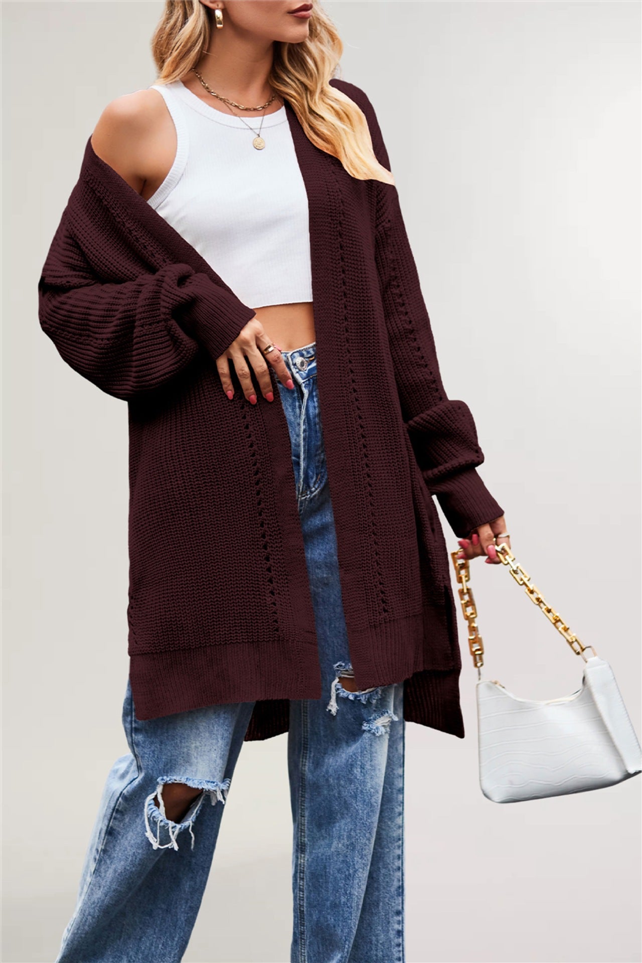 European and American  women's clothing winter and autumn 2025 new sweater independent station solid color loose coat pocket knitted cardigan