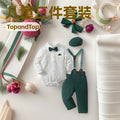 Autumn new arrivals: boys' cotton outfit set - includes hat, perfect for baby's first birthday, and christmas!