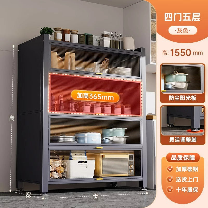 Household multi-functional cabinet with doors, bookshelf, dustproof storage cabinet, freestanding multi-layer storage unit, kitchen organizer shelf