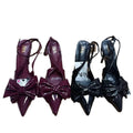 Za2024autumnew arrival red bow decorated high heels women's french pointed toe hollow back mixed strap stiletto sandals