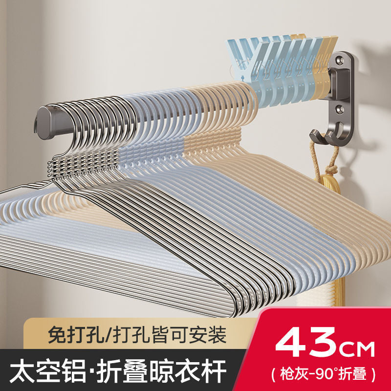 No-drill clothes hanging rod - space-saving wall-mounted garment rack for home & balcony, with multi-purpose hooks