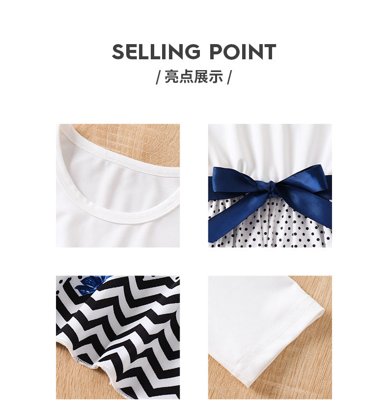 Girls' autumn dress set: white tank dress with long sleeves and cute polka dot print - two-piece outfit for export