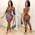 X5281 special offer: no returns or exchanges. please purchase with care. new fashion digital print v-neck long sleeve top and pants two-piece set for women