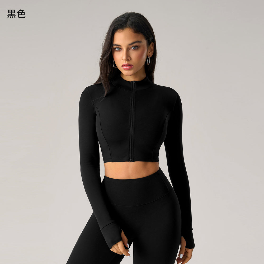 Fashion cross-border nude long sleeves yoga fitness suit women's back sports intimateshigh waist hip lifting tight nine-point pants