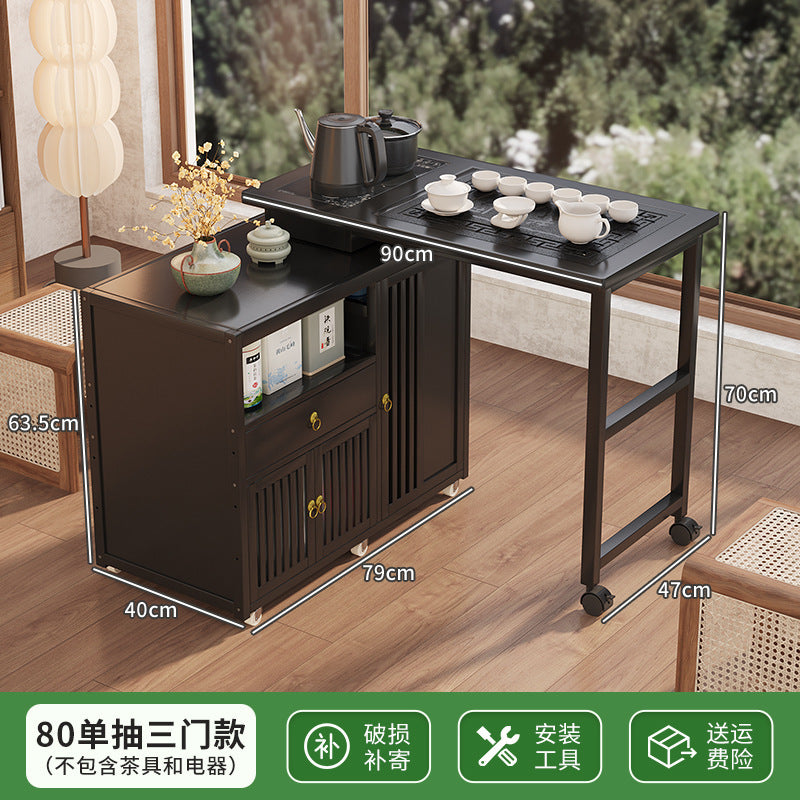 Modern minimalist tea table set - portable, rotating, kung fu tea brewing, all-in-one design for home, small apartments, balcony tea table/tea station