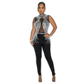 C6931 cross-border   fashion women's solid color mesh rhinestone sleeveless pants jumpsuit