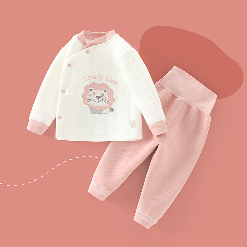 Baby heattech clothing suitfall and winter quilted high waist skin care children's men's and women's kidsintimatestwo-piece set baby clothes