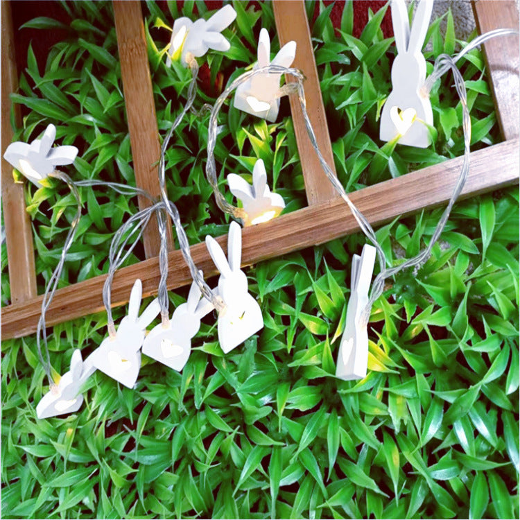 Factory direct sales Easter wooden rabbit light string, creative LED wood love rabbit decorative lights flashing lights string lights