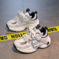 Kids' white sneakers: new autumn  collection for boys and girls. lightweight, soft-soled, trendy chunky sneakers with breathable mesh upper
