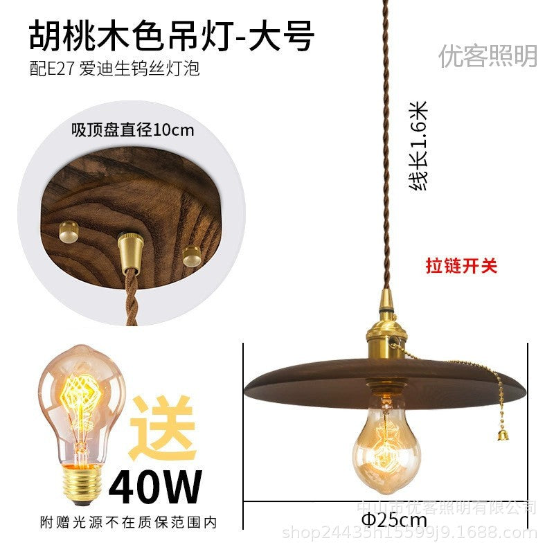 ins Nordic black walnut nostalgic lighting, bedroom bedside lamp, bar brass dining room lamp, wabi sandy chandelier