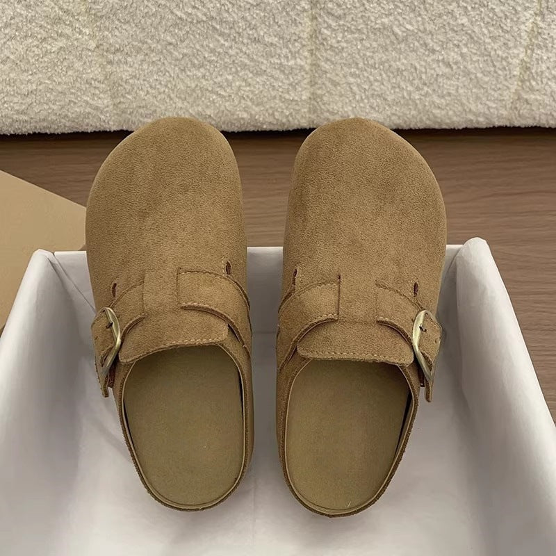 Retro non-slipthick sole half-slippers birkenstock shoes for women outwear2026 spring and summer new arrivalpetites heightening soft bottom toe-cap slippers