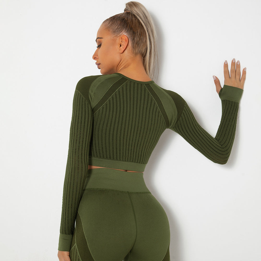 new arrival seamless knitting quick-drying running yoga clothes tight breathable cut out fitness long sleeves women's one-piece dropshipping