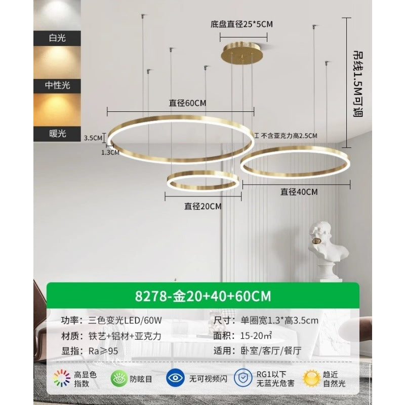 Circle of Light Living Room Chandelier French Postmodern Simple Light Luxury Dining Room Light Duplex Circle Hall Lighting 1