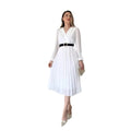 European and american cross-border women's fashion:  autumn new french style solid color v-neck long sleeve cinched waist pleated elegant dress
