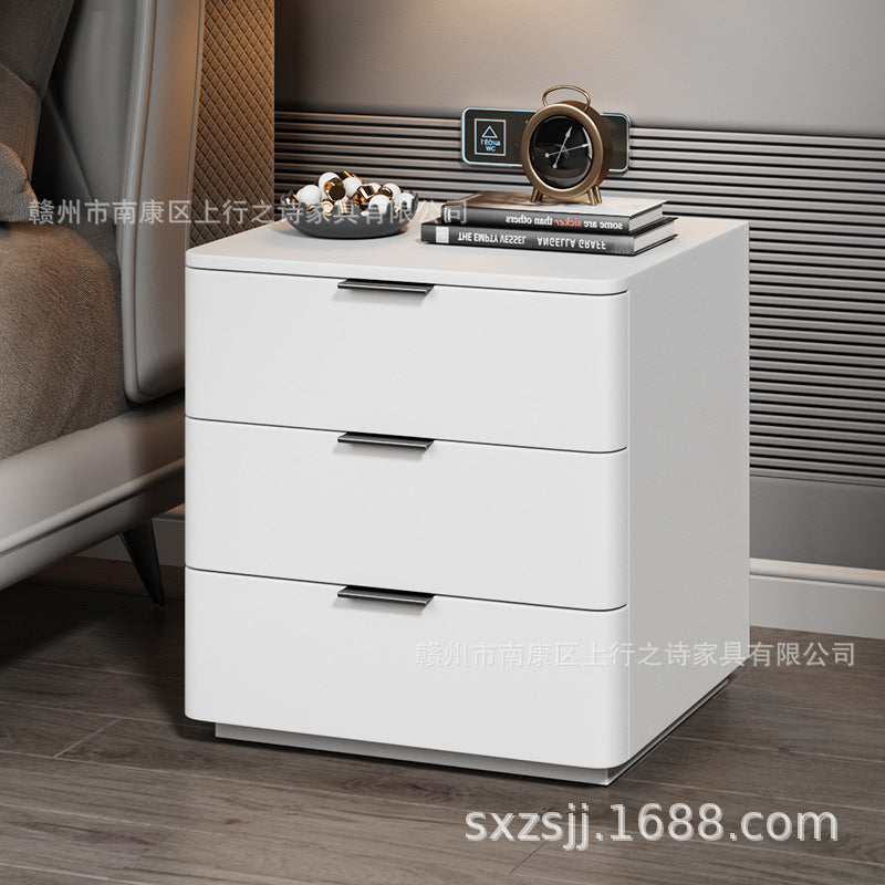 Bedside cabinet popular douyin new arrival leather art simple modern solid wood room master bedroom wholesale rock slab countertop