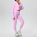 New halter neck backless zip-up outerwear yoga set - high-waisted, butt-lifting, compression fit - perfect for running, fitness, and gym workouts (3-piece set)