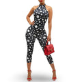 jumpsuit season backless polka dot printing sexy hot girl halter neck three-quarter jumpsuit women's summer high-end