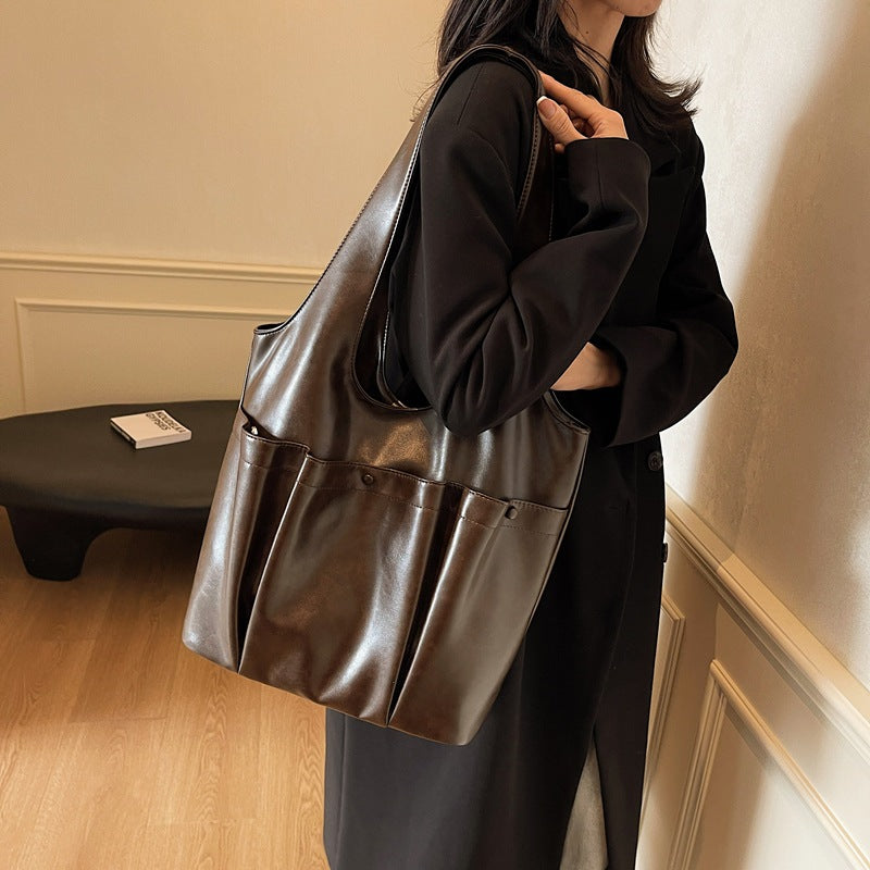 Retro large-capacity bag women's 2025 autumn and winter new Korean version of high-end shoulder bag commuter tote bag