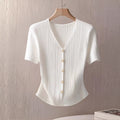european and american cross-border e-commerce new v-neck knitted short-sleeve shirt solid color loose-fit base layer summer top