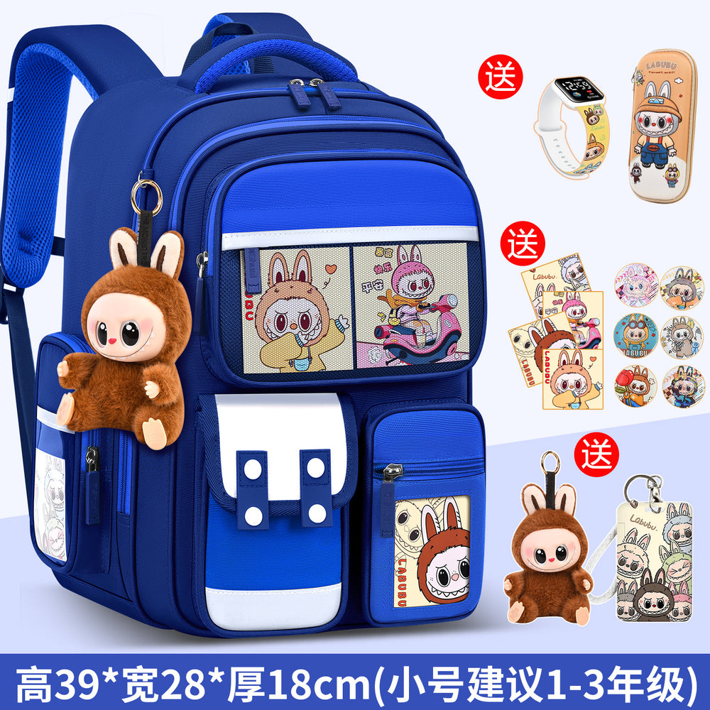 2026 new labubu backpack for girls, elementary school students grades 1-6, boys' lightweight kids' backpack, spine protection, and weight reduction