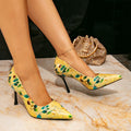 Huizhou city aliexpress women's high heels - fashionable yellow printed pointed-toe stiletto heel pumps