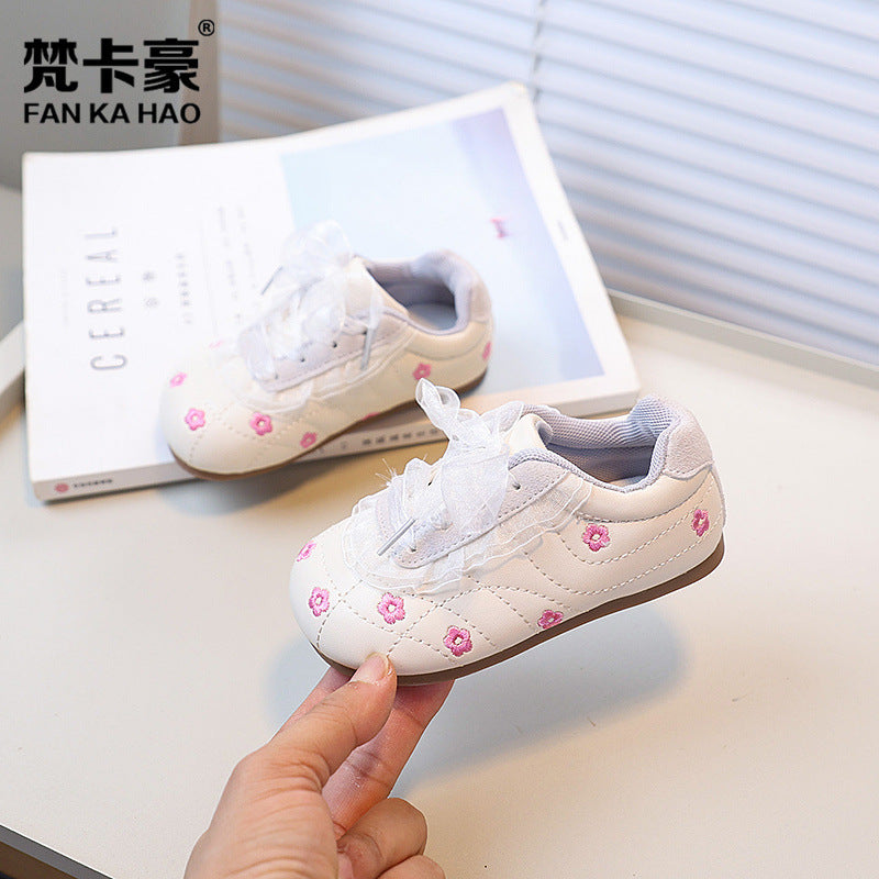 Vancahao kids flower white shoes soft bottom toddler shoes autumnew arrival german training sneakers women's sports shoes