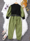 kidssuitautumnew arrivalworkwearlong sleevessuitcolorblock pit tops+pantssuit comes with belt