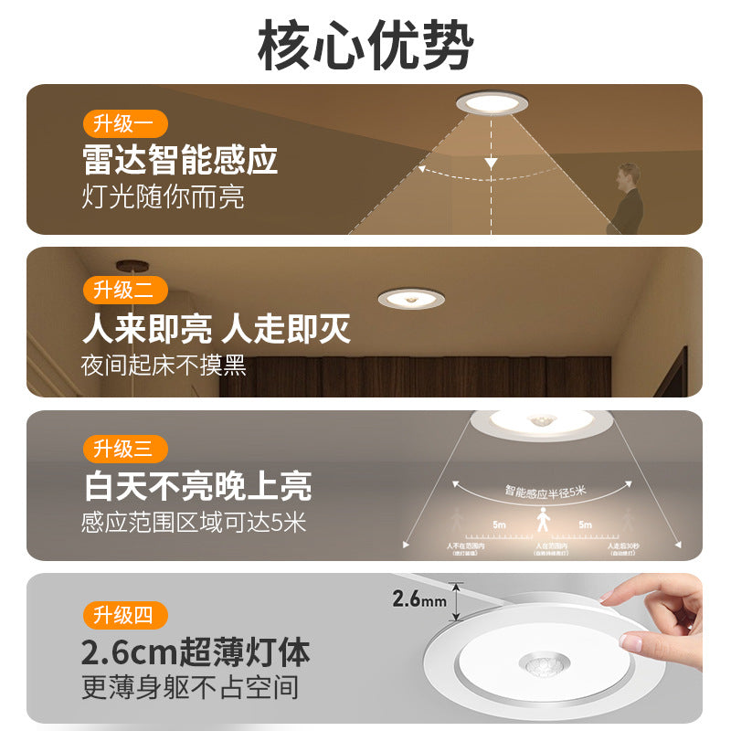 Ultra-thin infrared human body sensor downlight concealed hole light embedded ceiling light corridor aisle hotel sensor hole light