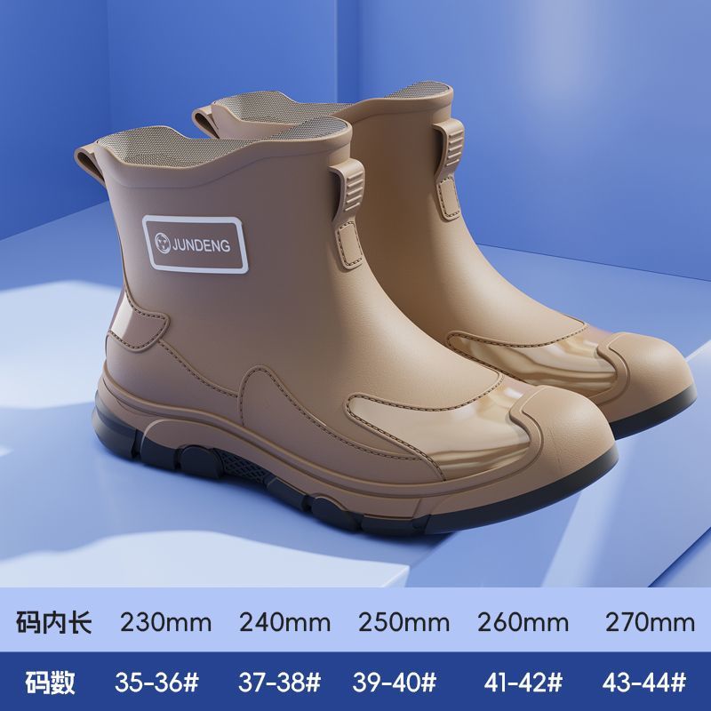 Short fashionmen's abrasion resistant kitchen fishing rain boots men's waterproof rain shoes non-slip work site rubber shoes heattech