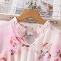 Girls' foreign trade dress, spring/summer  new collection, french elegant vacation style, printed long sleeve, cinched waist, lace trimmed princess dress