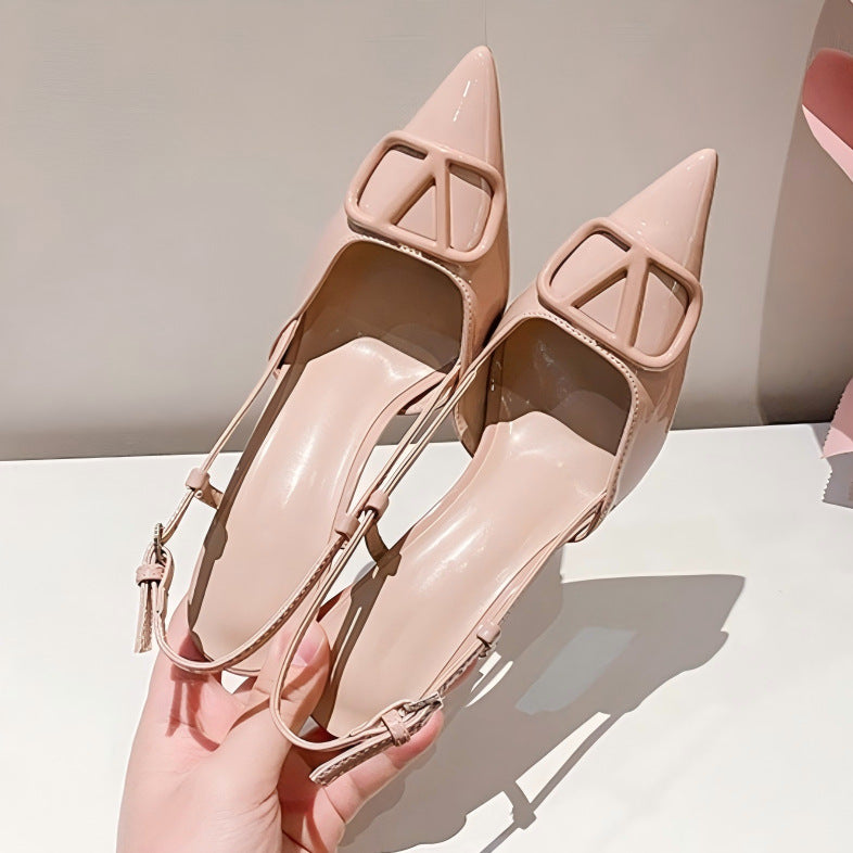 Yx french one-line beautiful v buckle elegant high heels stiletto pointed toe one-line beautiful toe cap sandals nude women's shoes