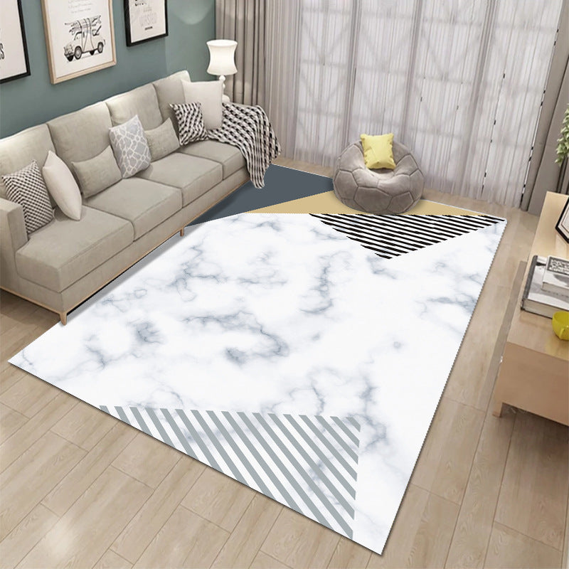 Custom-made modern minimalist marble texture plaid area rug - full coverage light luxury home living room carpet