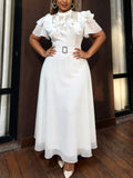 Summernew arrivalfashion ruffles chiffon dress hot diamond belt double layer lining banquet evening dress
