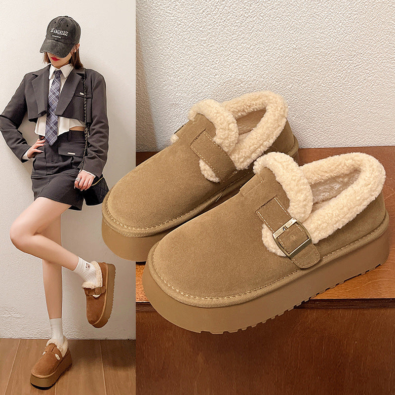 Women's slip-on snow boots - 2025 winter new arrival: retro chunky sole, fleece-lined, extra thick, warm, and comfortable cotton shoes