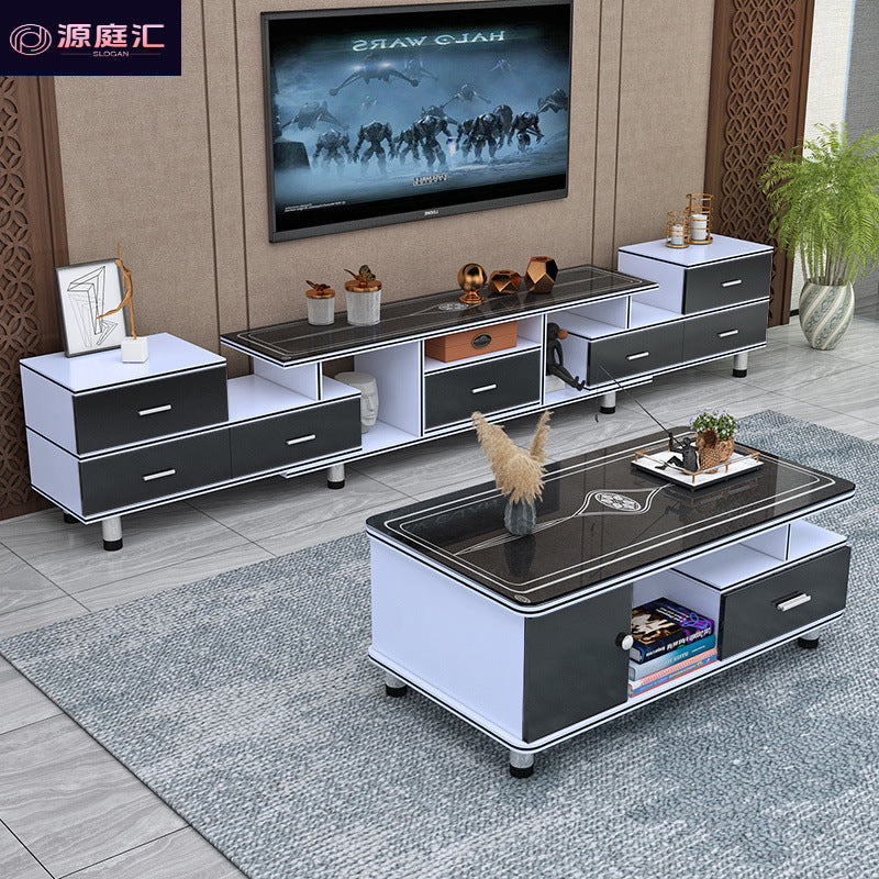 Tempered glass extendable tv stand & coffee table set - minimalist modern european style for small apartments - home living room tv cabinet