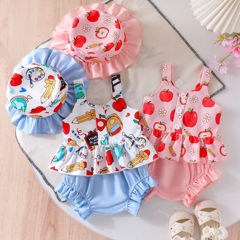 Children's clothing cross-border european and american girl suspender tops+shorts+hat baby children's clothing