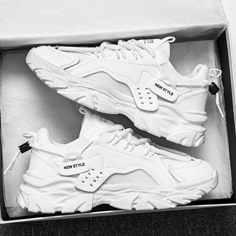 Men's winter breathable 2025 new casual black sneakers mesh thick sole height increasing dad work safety shoes