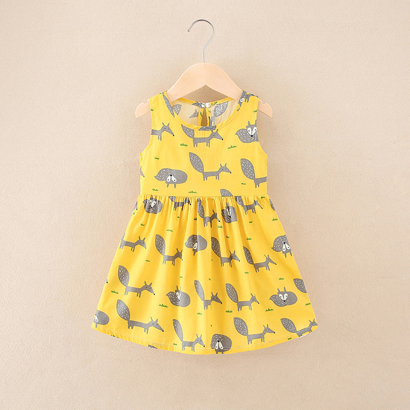 New summer girls' dresses: girls' sundresses, yellow fox cotton dresses, princess kids' beach dresses