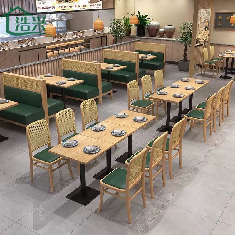 Coffee Chinese and Western Restaurant Solid Wood Braided Rattan Card Seat Sofa Xiangchuan Restaurant Japanese Dessert Milk Tea Hotel Table and Chair Combination