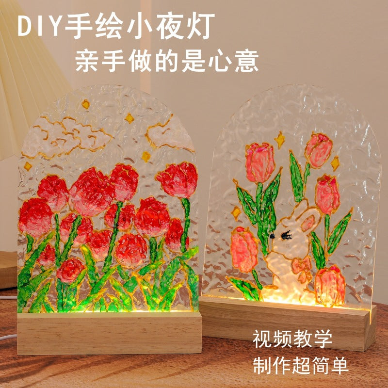 Tulip night light DIY material package, gift for girlfriend, hand-painted night light, water ripple acrylic light, ambient light.