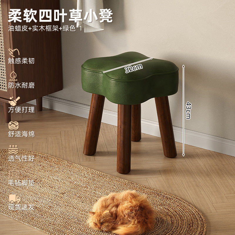 Cream wind small stool solid wood high stool living room small bench sofa stool low stool makeup stool home door shoe changing stool
