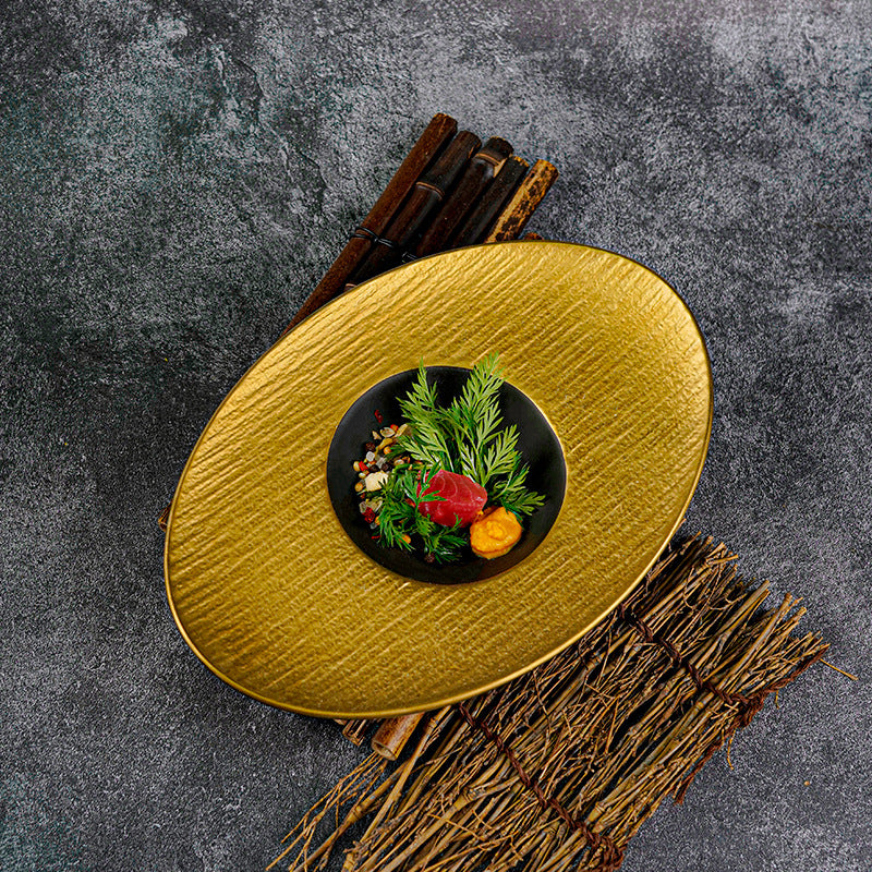 Nordic creative high-end oval dessert plate - retro fashion textured hotel restaurant tableware western dinner plate