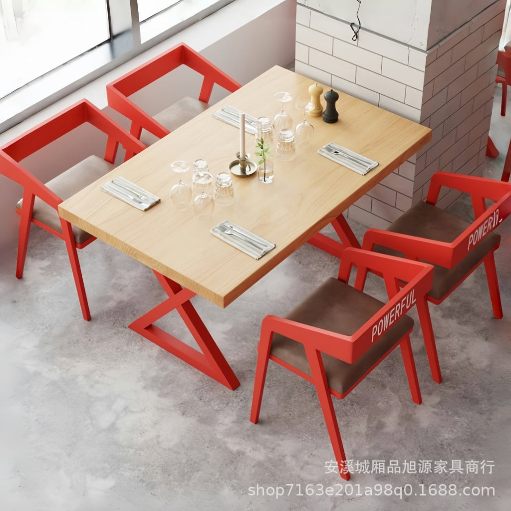 American restaurant retro solid wood dining table and chair combination creative cafe industrial style loft casual wrought iron table and chair