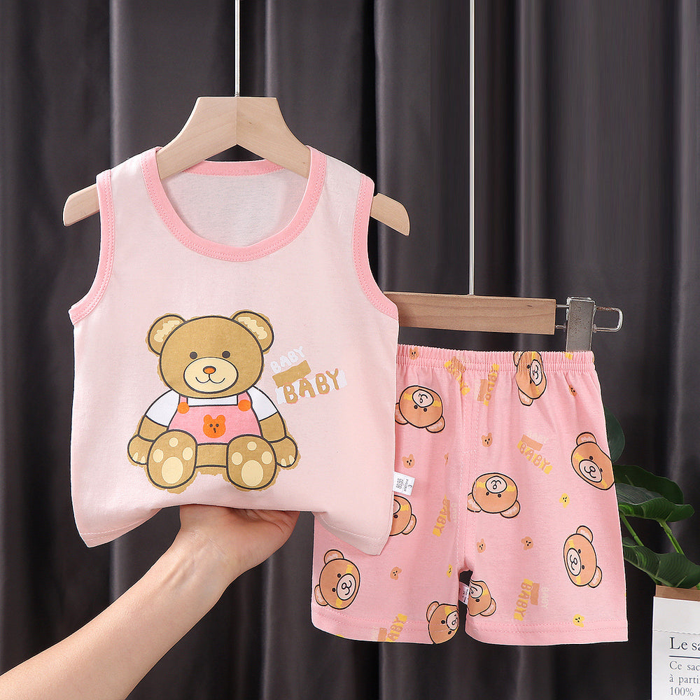 Kids' tank top set - summer new arrival: pure cotton girls' shorts outfit, korean style sleeveless set for baby boys and girls