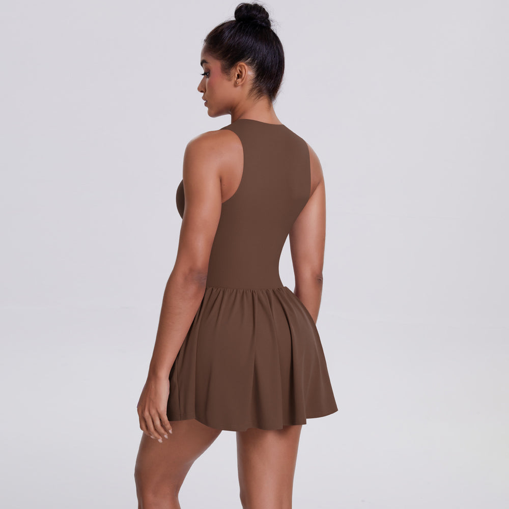 Cloud-feel half-zip fake two-piece yoga one-piece skirt running outdoor running fashion tape bottom a-line skirt tennis