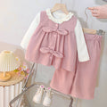 Girls' korean style outfit set - new spring  collection: stylish lace trim undershirt, vest, and casual wide-leg pants for kids