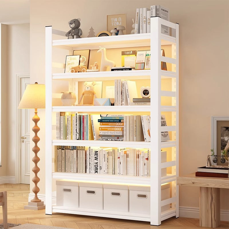Multi-tier floor storage rack, steel bookshelf for home, living room, bedroom, kids' picture book organizer, simple iron art bookcase
